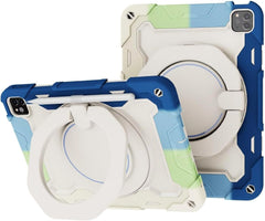 BUCKKO Case for iPad (A16) 11th/10th Generation 11/10.9 inch 2025/2022, Heavy Duty Shockproof Cover with 360° Rotating Handle/Bracket/Pen Holder/Shoulder Strap, Blue, White +Green