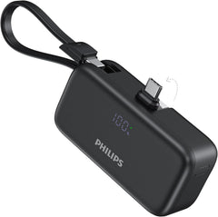 PHILIPS Charging Small Portable Charger Battery Pack Lipstick Like with Digital Display Compatible with iPhone 17/16/15, Samsung, ZTE, Google White,Mini Portable Charger 4900mAh Power Bank USB C v2