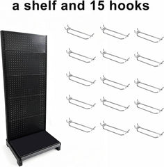 BUCKKO Heavy Duty Wall Panel Display Stand, Retail Rack, Shop Display Rack, with 15 Hooks, Heavy Detachable Rack for Easy Transport and Assembling, Commcercial and retail, for Office/Home (1 set)