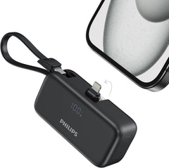 PHILIPS Charging Small Portable Charger Battery Pack Lipstick Like with Digital Display Compatible with iPhone 17/16/15, Samsung, ZTE, Google White,Mini Portable Charger 4900mAh Power Bank USB C v2