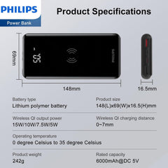 Philips Portable iPhone Charger Wireless DLP9520C Powerbank 10000mAh 5V/3A Fast Charge Phone Battery Pack, Portable Charger High Capacity Battery Rapid Type-C USB-C Charger