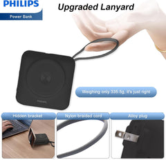 PHILIPS Power Bank Wireless| 15000mAh Powerbank Built-in Cable 5 in 1 Portable Battery Pack, Magnetic Universal Travel Fast Charging Adapter (UK,EU,AU) Compatible with MagSafe iPhone,Airpod, iwatch
