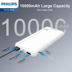 Philips Powerbank 10000mAh Power Bank USB Portable Reliable 5V 2.1A DLP1810NW (White)