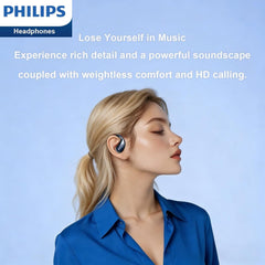 Philips Open‑Ear Bluetooth Earbuds/Earphone/Headphone, Adjustable Ear Hooks, Strong Bass, Clear Calling, LED Effects, IP55 Water Resistance & 36H Battery – Black