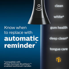 Genuine Philips Sonicare W Optimal White standard brush heads, Click-on, BrushSync Enabled, White, 3 Pack, HX6063/67