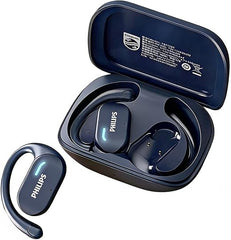 Philips Open-Ear Headphones, Adjustable Ear Hooks, Ultra-Comfort, Snug Fit, Powerful Sound, Clear Calls, IP55, LED Lights, 22H Playtime, Bluetooth 5.4 Earbuds, Multipoint Connection -Blue