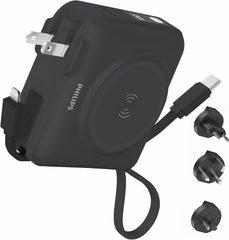 PHILIPS Power Bank Wireless| 15000mAh Powerbank Built-in Cable 5 in 1 Portable Battery Pack, Magnetic Universal Travel Fast Charging Adapter (UK,EU,AU) Compatible with MagSafe iPhone,Airpod, iwatch