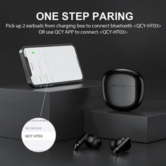 QCY HT03 True Wireless Active Noise Cancelling Earbuds, ANC Bluetooth Earphone with Microphone Bass Sound Headset Compatible with Android iPhone