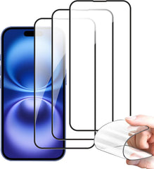 BUCKKO Ceramic Film Screen Protector for iPhone 16, HD Transparent, Anti-Fingerprint, Scratch-Resistant, Full Coverage, No Broken Edges, PET Material, Glossy Finish- 3Pack