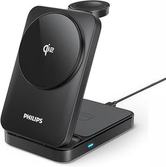 PHILIPS Compatible with qi/qi2 Magsafe Charger 3 in 1 Wireless Charging Station Portable Foldable Travel Charger Pad Magsafe Charging Stand for Apple Multiple Devices Fits iPhone 17 16 iWatch AirPods