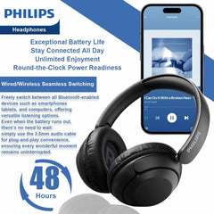 Philips TAH1120 Lightweight On-Ear Wireless Bluetooth Headphones with Passive Noise Isolation - up to 55 Hours Playtime, Clear Calls, Dynamic Bass, 2 Hours USB-C Charging - Black