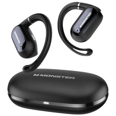 Monster Open Ear AC322, Bluetooth 5.4 Headset, 36H Battery Life, IPX5 Waterproof, Clear Communication, Ergonomic Design, Ear Angle Adjustable, Not Easy to Fall Off Wireless Bluetooth Headset. Charging Case Plastic Silicone E65Black2
