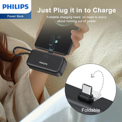 PHILIPS Charging Small Portable Charger Battery Pack Lipstick Like with Digital Display Compatible with iPhone 17/16/15, Samsung, ZTE, Google White,Mini Portable Charger 4900mAh Power Bank USB C v2