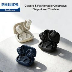 Philips Open-Ear Headphones, Adjustable Ear Hooks, Ultra-Comfort, Snug Fit, Powerful Sound, Clear Calls, IP55, LED Lights, 22H Playtime, Bluetooth 5.4 Earbuds, Multipoint Connection -White