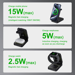 BUCKKO 3 in 1 Wireless Charging Station Compatible with Magsafe Qi | iPhone | iWatch |Airpod | Foldable 3 in 1 Black