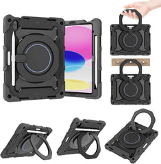 BUCKKO Case for iPad (A16) 11th/10th Generation 11/10.9 inch 2025/2022, Heavy Duty Shockproof Cover with 360° Rotating Handle/Bracket/Pen Holder/Shoulder Strap, Blue, White +Green