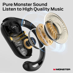 Monster Open Ear AC322, Bluetooth 5.4 Headset, 36H Battery Life, IPX5 Waterproof, Clear Communication, Ergonomic Design, Ear Angle Adjustable, Not Easy to Fall Off Wireless Bluetooth Headset. Charging Case Plastic Silicone E65Black2