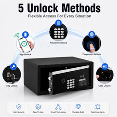 BUCKKO Locks Smart Safe Box Touch Screen with Silent Mode, Control by APP, Backlit Keypad, LED Light, Anti-Rust & Anti-Theft, Home/Office, 0.95 Cubic Feet, 18.5×35.5×41.25 cm, Black