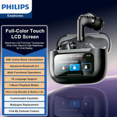 Philips Wireless Bluetooth Headphones Touchscreen-ENC Noise Cancelling Versatile in-Ear Long Battery Life Bluetooth 6.0 IPX7 Waterproof Compatible with iPhone/Samsung/iOS/Android/Tablet