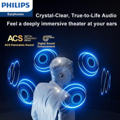 Philips Open-Ear Headphones, Adjustable Ear Hooks, Ultra-Comfort, Snug Fit, Powerful Sound, Clear Calls, IP55, LED Lights, 22H Playtime, Bluetooth 5.4 Earbuds, Multipoint Connection -Blue