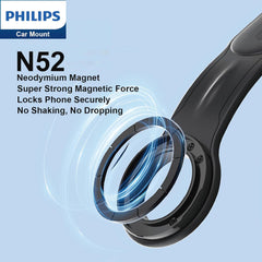 Philips Car Dashboard Phone Holder Stand Mount, Gravity Bracket, Secure, Adjustable, Long Arm iPhone, Android Black