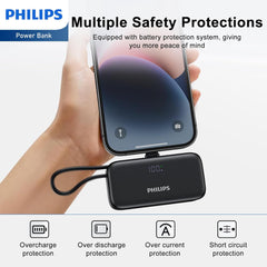 PHILIPS Charging Small Portable Charger Battery Pack Lipstick Like with Digital Display Compatible with iPhone 17/16/15, Samsung, ZTE, Google White,Mini Portable Charger 4900mAh Power Bank USB C v2