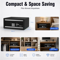 BUCKKO Locks Smart Safe Box Touch Screen with Silent Mode, Control by APP, Backlit Keypad, LED Light, Anti-Rust & Anti-Theft, Home/Office, 0.95 Cubic Feet, 18.5×35.5×41.25 cm, Black