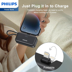 PHILIPS Charging Small Portable Charger Battery Pack Lipstick Like with Digital Display Compatible with iPhone 17/16/15, Samsung, ZTE, Google White,Mini Portable Charger 4900mAh Power Bank USB C v2