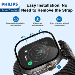 PHILIPS Case with Screen Protector for Apple Watch Ultra 2 49mm, Overall Protective Cover, Built-in Tempered Glass Film High Sensitivity (Clear)