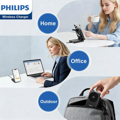 PHILIPS Compatible with qi/qi2 Magsafe Charger 3 in 1 Wireless Charging Station Portable Foldable Travel Charger Pad Magsafe Charging Stand for Apple Multiple Devices Fits iPhone 17 16 iWatch AirPods