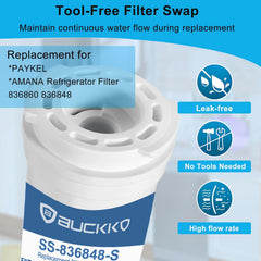 BUCKKO 836848 Refrigerator Water Filter, Replacement for Fisher & Paykel #862285 Replaces #836848, 836860, E522B, PS2067635, RF90A180DU, EFF-6017A, E402B, E442B, SUPCO WF296, RF135B (1-Pack)