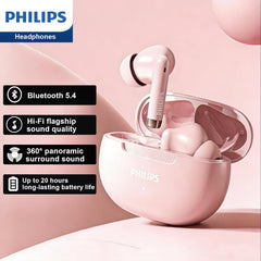 Philips TAT2020 True Wireless Bluetooth 5.4 Earbuds | 20H Total Playtime USB-C Case | Clear Calls w/ENC Noise Cancellation Mic | IPX5 Water Resistant for Sport/Gym/Travel | in-Ear Touch Control-Pink