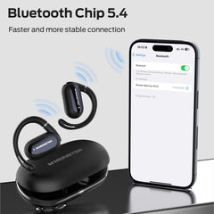 Monster Open Ear AC322, Bluetooth 5.4 Headset, 36H Battery Life, IPX5 Waterproof, Clear Communication, Ergonomic Design, Ear Angle Adjustable, Not Easy to Fall Off Wireless Bluetooth Headset. Charging Case Plastic Silicone E65Black2