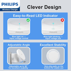 Philips 3 in 1 Reliable Wireless Charger, Qi Qi2 Certified 15W Fast Charging Station with Adjustable Night Light, MagSafe-Compatible Stand for iPhone 17/16/15, Apple Watch, AirPods, Samsung Galaxy