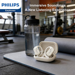 Philips Open-Ear Headphones, Adjustable Ear Hooks, Ultra-Comfort, Snug Fit, Powerful Sound, Clear Calls, IP55, LED Lights, 22H Playtime, Bluetooth 5.4 Earbuds, Multipoint Connection -White