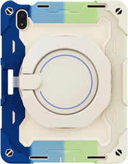 BUCKKO Case for iPad (A16) 11th/10th Generation 11/10.9 inch 2025/2022, Heavy Duty Shockproof Cover with 360° Rotating Handle/Bracket/Pen Holder/Shoulder Strap, Blue, White +Green