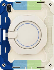 BUCKKO Case for iPad (A16) 11th/10th Generation 11/10.9 inch 2025/2022, Heavy Duty Shockproof Cover with 360° Rotating Handle/Bracket/Pen Holder/Shoulder Strap, Blue, White +Green