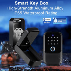 BUCKKO Smart Key Box IP65 Waterproof Bluetooth Lock Box Supports TTLock App and PIN Code Key Safe with 0 to 9 Digits Combination Code, Attach on object. Suitable for Outdoor, Home, Garage, Apartment.
