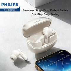 PHILIPS TAT1120 Wireless Earbuds,True Wireless Headphones,Powerful Bass with 13 mm Driver,Clear Call with Mic, Long-Hour Battery Life,Fast Charging,Bluetooth v5.4,IPX4 Rating,Ergonomic Design, White