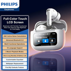 Philips Wireless Bluetooth Headphones Touchscreen-ENC Noise Cancelling Versatile in-Ear Long Battery Life Bluetooth 6.0 IPX7 Waterproof Compatible with iPhone/Samsung/iOS/Android/Tablet