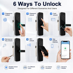 BUCKKO Locks Fingerprint Smart Door Lock with a Deadbolt, 6 in 1 Keyless Entry Door Knob with APP/Keypad Code/Keys/Fingerprint/IC Card/Deadbolt, Electronic Keypad Lock, Smart Locks for Front Door