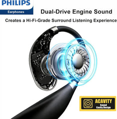 Philips Open-Ear Headphones, Adjustable Ear Hooks, Ultra-Comfort, Snug Fit, Powerful Sound, Clear Calls, IP55, LED Lights, 22H Playtime, Bluetooth 5.4 Earbuds, Multipoint Connection -Black
