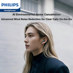 PHILIPS TAT1120 Wireless Earbuds,True Wireless Headphones,Powerful Bass with 13 mm Driver,Clear Call with Mic, Long-Hour Battery Life,Fast Charging,Bluetooth v5.4,IPX4 Rating,Ergonomic Design,Black