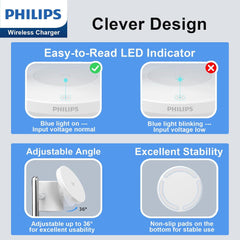Philips 3 in 1 Reliable Wireless Charger, Qi Qi2 Certified 15W Fast Charging Station with Adjustable Night Light, MagSafe-Compatible Stand for iPhone 17/16/15, Apple Watch, AirPods, Samsung Galaxy