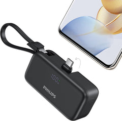 PHILIPS Charging Small Portable Charger Battery Pack Lipstick Like with Digital Display Compatible with iPhone 17/16/15, Samsung, ZTE, Google White,Mini Portable Charger 4900mAh Power Bank USB C v2