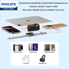 PHILIPS Charging Small Portable Charger Battery Pack Lipstick Like with Digital Display Compatible with iPhone 17/16/15, Samsung, ZTE, Google White,Mini Portable Charger 4900mAh Power Bank USB C v2