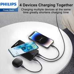 Philips Portable iPhone Charger Wireless DLP9520C Powerbank 10000mAh 5V/3A Fast Charge Phone Battery Pack, Portable Charger High Capacity Battery Rapid Type-C USB-C Charger