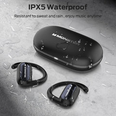 Monster Open Ear AC322, Bluetooth 5.4 Headset, 36H Battery Life, IPX5 Waterproof, Clear Communication, Ergonomic Design, Ear Angle Adjustable, Not Easy to Fall Off Wireless Bluetooth Headset. Charging Case Plastic Silicone E65Black2