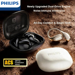 Philips Open‑Ear Bluetooth Earbuds/Earphone/Headphone, Adjustable Ear Hooks, Strong Bass, Clear Calling, LED Effects, IP55 Water Resistance & 36H Battery – Dark Blue