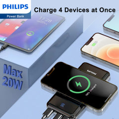 Philips Portable iPhone Charger Wireless DLP9520C Powerbank 10000mAh 5V/3A Fast Charge Phone Battery Pack, Portable Charger High Capacity Battery Rapid Type-C USB-C Charger